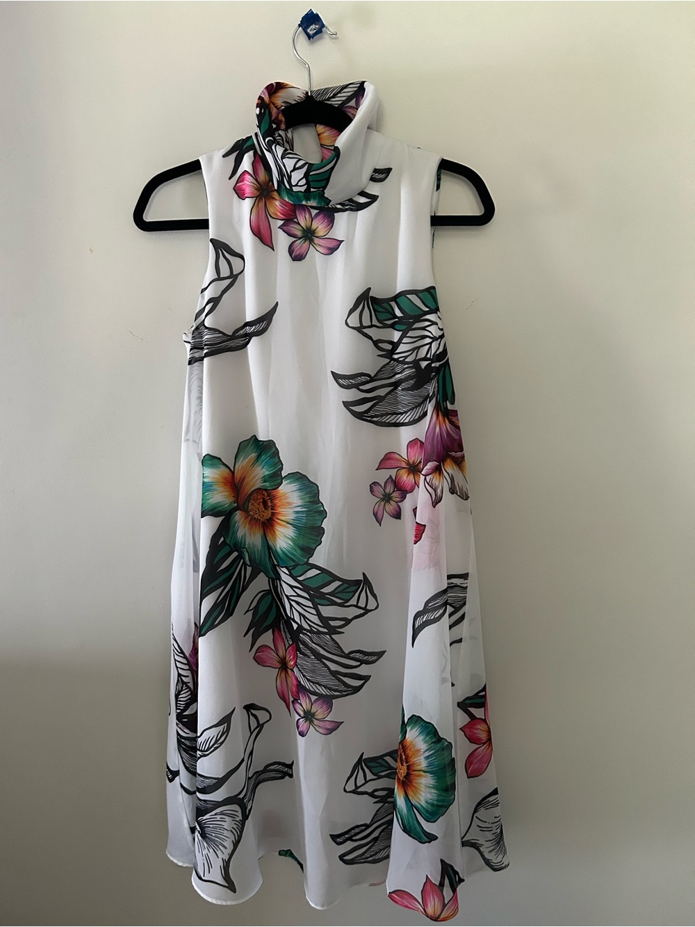 Joseph Ribkoff White Floral Halter Dress with Pink, Yellow & Teal Accents